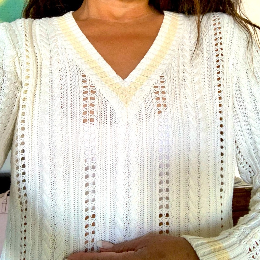 Lauren Ralph Lauren Women’s v-neck cable knit L/S cream & tan Sz L